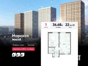 1-к квартира, вторичка, 37м2, 22/23 этаж