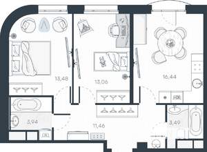 2-к квартира, строящийся дом, 63м2, 4/9 этаж