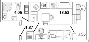 Студия квартира, строящийся дом, 22м2, 6/19 этаж