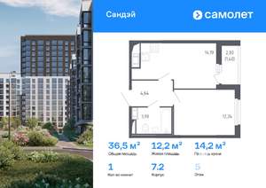 1-к квартира, вторичка, 36м2, 5/17 этаж