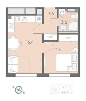 1-к квартира, вторичка, 34м2, 4/4 этаж