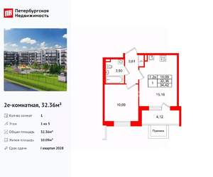 1-к квартира, вторичка, 32м2, 1/5 этаж