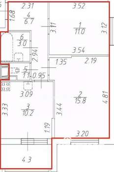 2-к квартира, вторичка, 48м2, 6/8 этаж