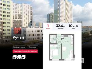 1-к квартира, вторичка, 32м2, 10/21 этаж