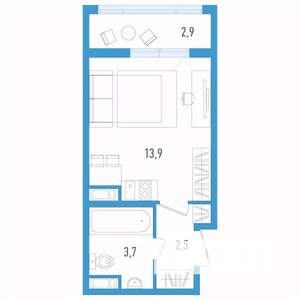 Студия квартира, строящийся дом, 22м2, 11/12 этаж