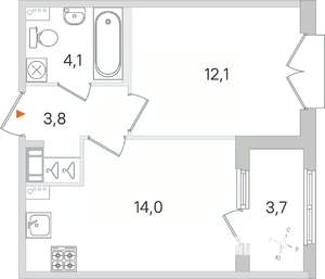 1-к квартира, вторичка, 36м2, 4/4 этаж