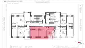 2-к квартира, строящийся дом, 58м2, 18/23 этаж