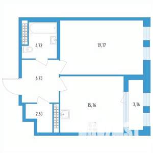 1-к квартира, вторичка, 50м2, 21/23 этаж