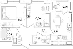 2-к квартира, строящийся дом, 47м2, 12/13 этаж