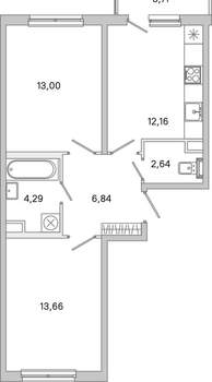 2-к квартира, вторичка, 54м2, 1/5 этаж