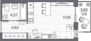 Студия квартира, вторичка, 28м2, 1/25 этаж
