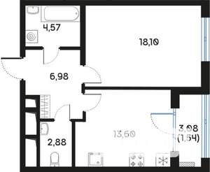 1-к квартира, вторичка, 48м2, 2/9 этаж