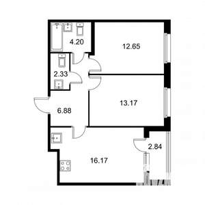 2-к квартира, строящийся дом, 57м2, 2/9 этаж
