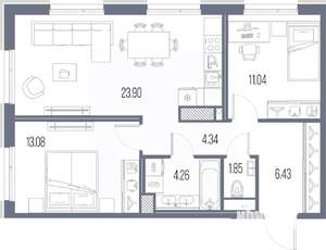 2-к квартира, строящийся дом, 65м2, 3/10 этаж