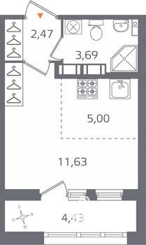 Студия квартира, вторичка, 25м2, 13/17 этаж
