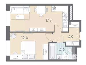 1-к квартира, вторичка, 39м2, 2/12 этаж