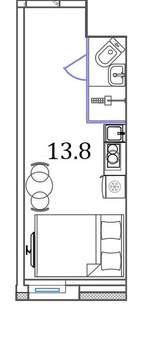 Студия квартира, вторичка, 14м2, 1/6 этаж