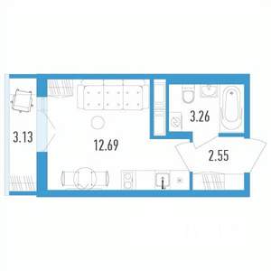 Студия квартира, вторичка, 19м2, 7/12 этаж