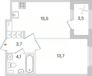 1-к квартира, вторичка, 39м2, 1/4 этаж