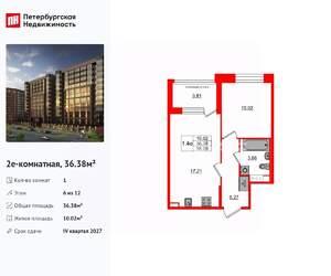 1-к квартира, вторичка, 36м2, 6/12 этаж