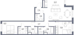 2-к квартира, строящийся дом, 83м2, 9/10 этаж