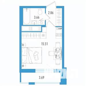 Студия квартира, строящийся дом, 23м2, 19/25 этаж