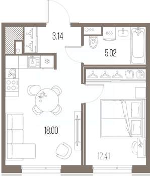 1-к квартира, вторичка, 39м2, 6/10 этаж