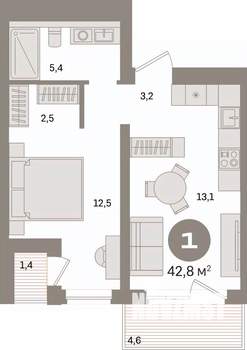 1-к квартира, вторичка, 43м2, 6/17 этаж