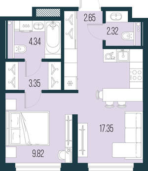 1-к квартира, вторичка, 40м2, 2/15 этаж