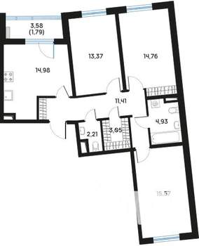 3-к квартира, вторичка, 83м2, 8/9 этаж