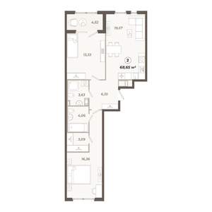 2-к квартира, вторичка, 69м2, 8/12 этаж