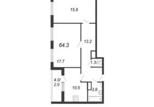 2-к квартира, вторичка, 64м2, 4/19 этаж