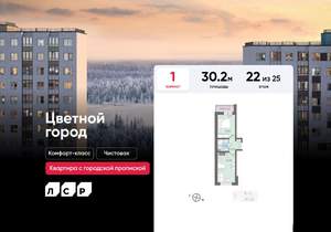 1-к квартира, строящийся дом, 30м2, 22/25 этаж