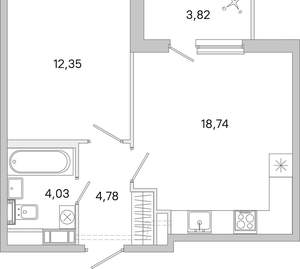 1-к квартира, вторичка, 42м2, 5/5 этаж