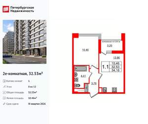 1-к квартира, вторичка, 33м2, 8/12 этаж