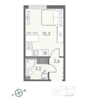 Студия квартира, вторичка, 21м2, 20/25 этаж
