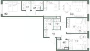 3-к квартира, строящийся дом, 89м2, 4/10 этаж