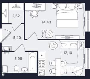 1-к квартира, вторичка, 41м2, 22/24 этаж