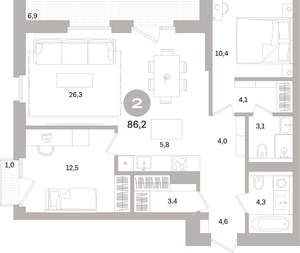 2-к квартира, вторичка, 86м2, 7/16 этаж
