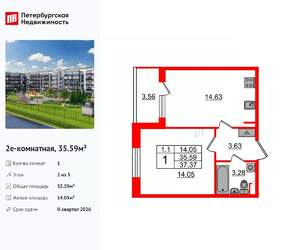 1-к квартира, вторичка, 36м2, 2/5 этаж