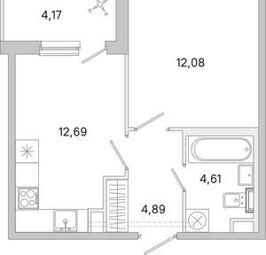 1-к квартира, вторичка, 36м2, 1/5 этаж