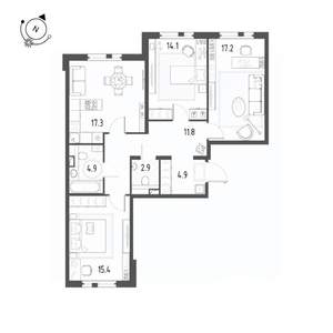 3-к квартира, вторичка, 88м2, 2/12 этаж