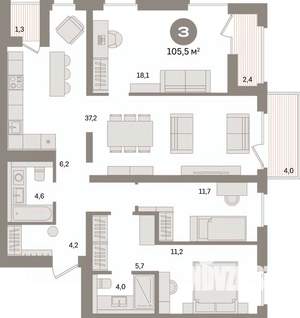 3-к квартира, вторичка, 106м2, 5/16 этаж