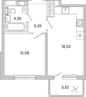 1-к квартира, вторичка, 40м2, 2/5 этаж