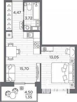 1-к квартира, вторичка, 38м2, 4/7 этаж