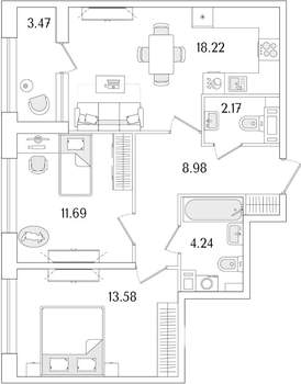 2-к квартира, вторичка, 61м2, 10/17 этаж