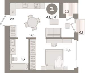 1-к квартира, вторичка, 41м2, 10/16 этаж