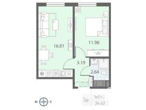 1-к квартира, вторичка, 35м2, 13/23 этаж