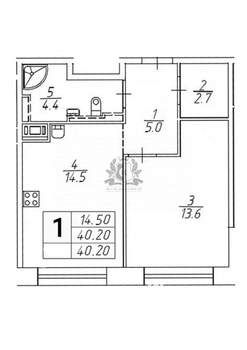 1-к квартира, вторичка, 40м2, 5/7 этаж