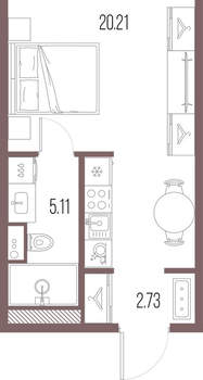 Студия квартира, строящийся дом, 28м2, 3/10 этаж